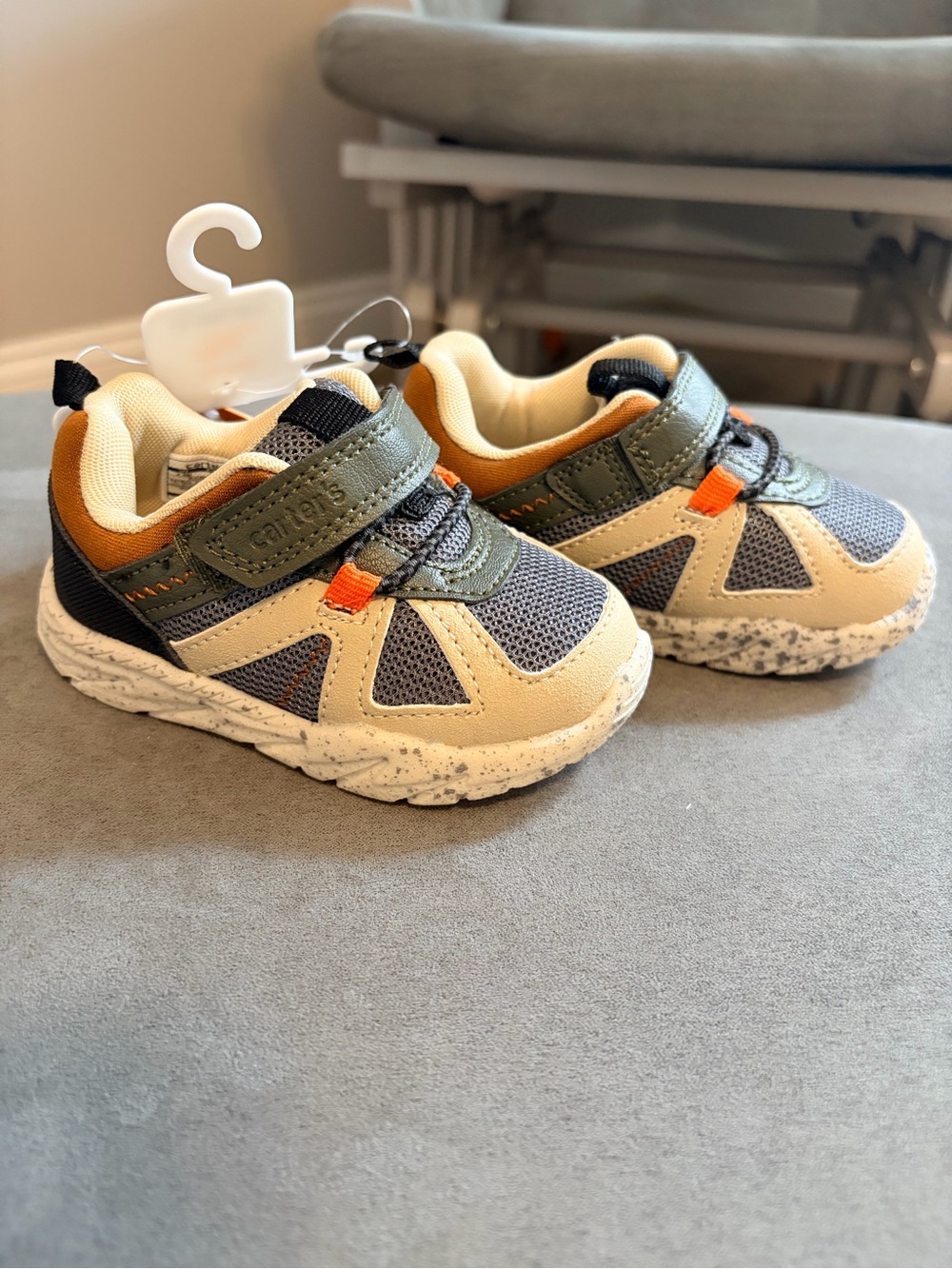 Carter's Toddler Sneakers in Navy, Olive & Cream with Orange Accents